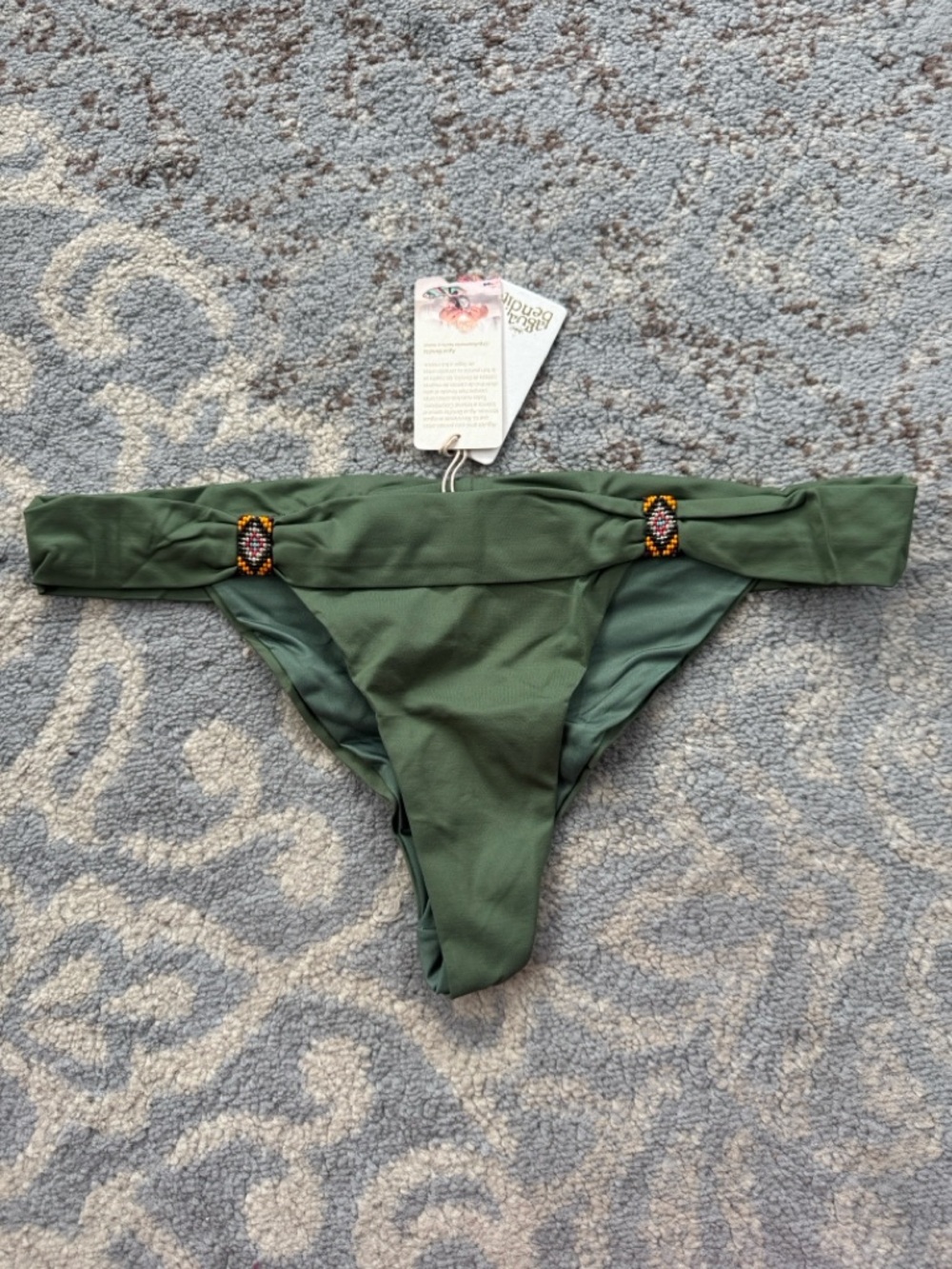 Agua Bendita Bendito Cetrino Olive Green Beaded Bikini Bottom XL